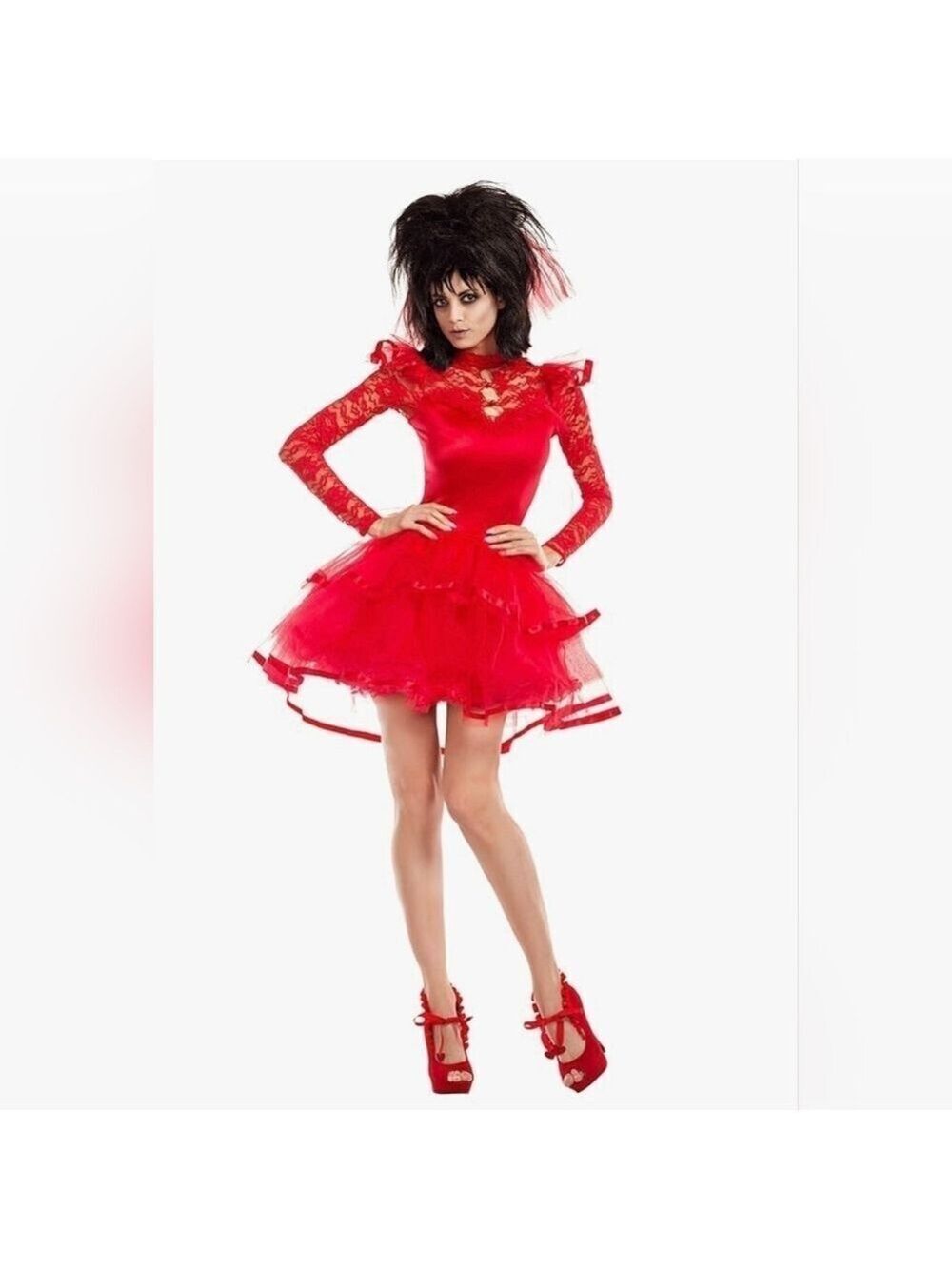 Party King Red Lace Beetle Bride Costume, 2 Piece, Dress and Headpiece Small NWT